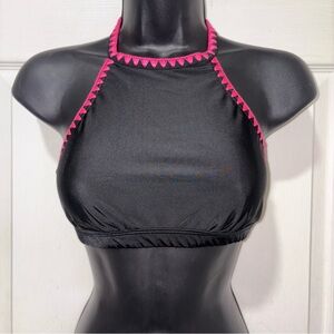 Seekers Black and Pink Women's Halter Bikini Top